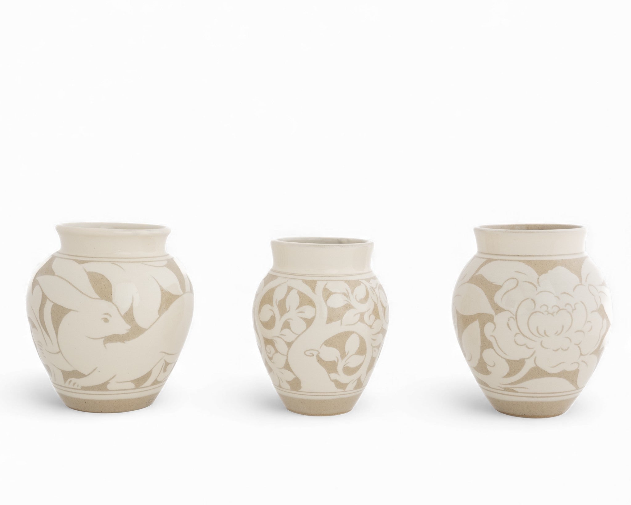 Large Cream Carved Vase