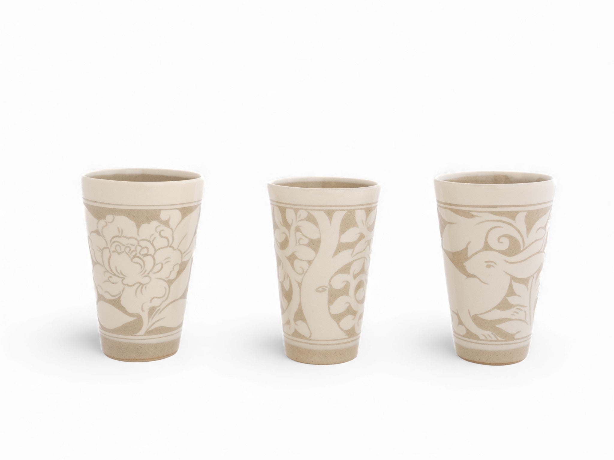 Medium Cream Carved Beaker
