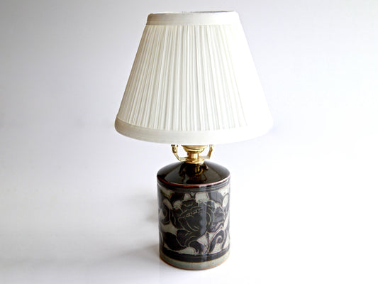 Small Black Carved Cylinder Lamp