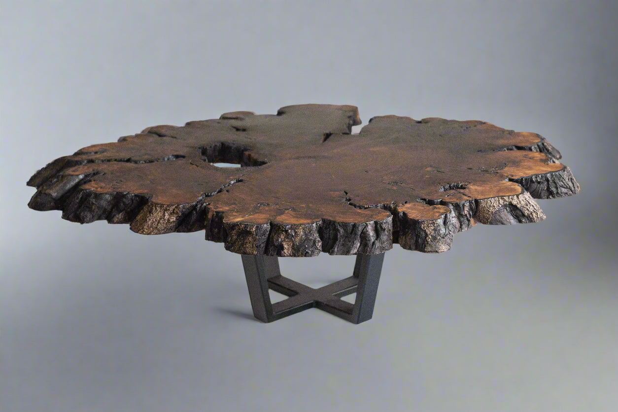 Butternut Burl Slab Coffee Table With Metal Base
