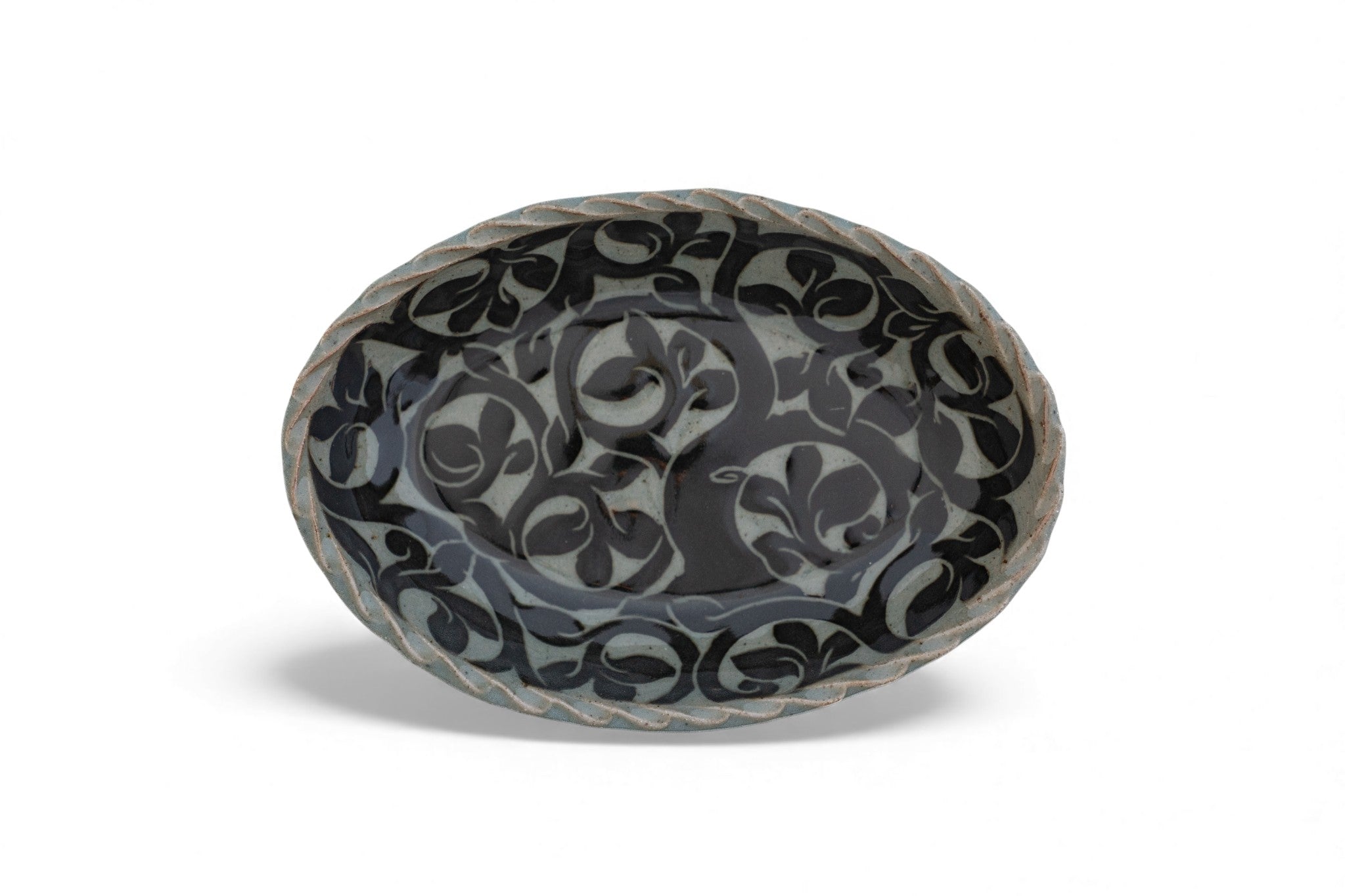 Small Black Carved Oval Platter