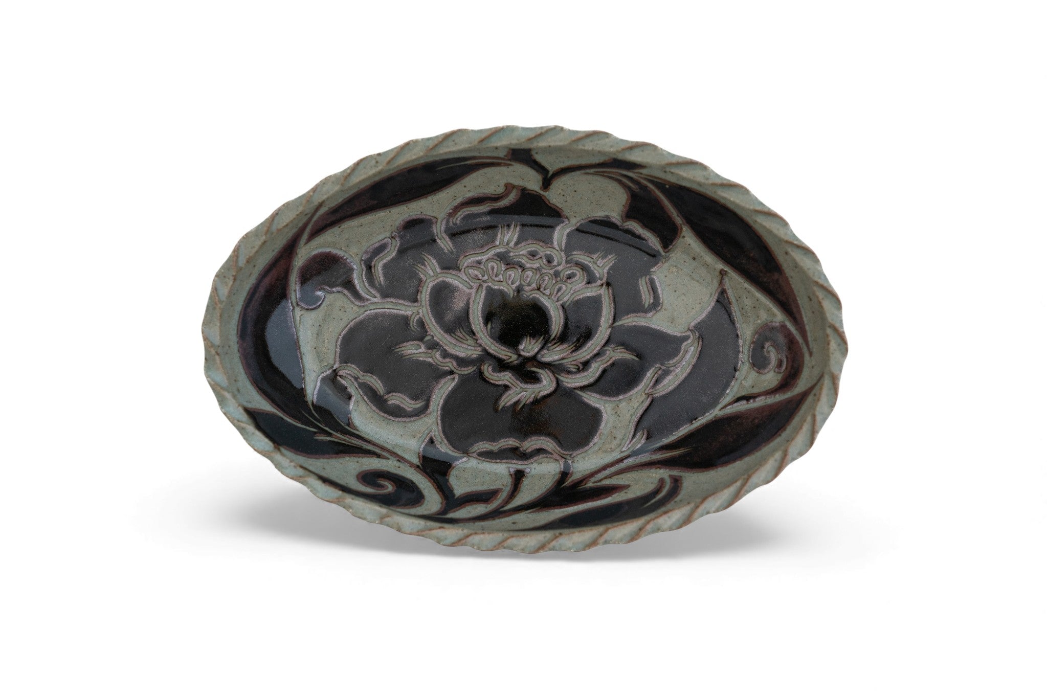 Small Black Carved Oval Platter