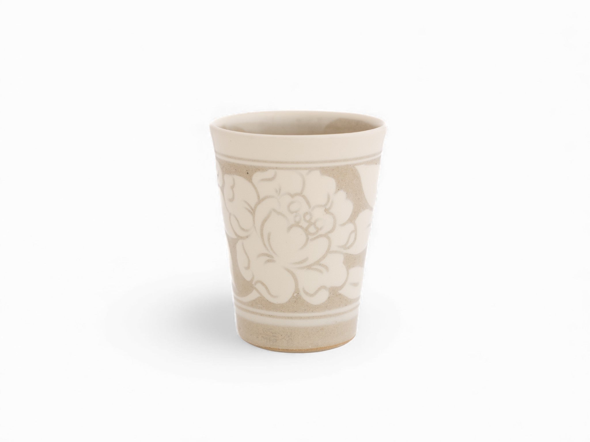 Handmade stoneware cream beaker cup peony pattern
