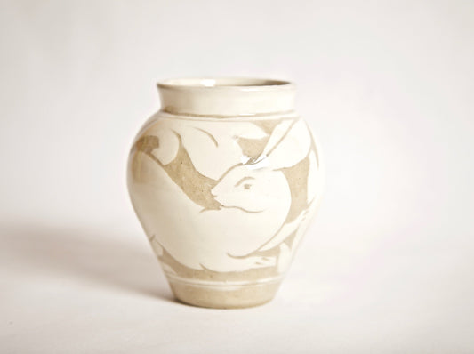 Small Cream Carved Vase