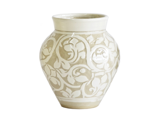 Medium Cream Carved Vase