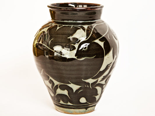 Large Black Carved Vase