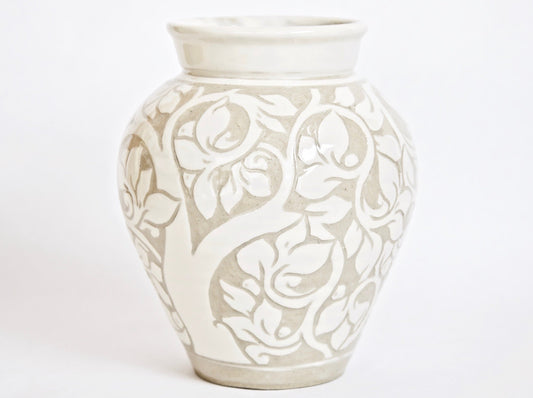 Large Cream Carved Vase