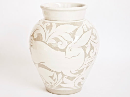 Large Cream Carved Vase
