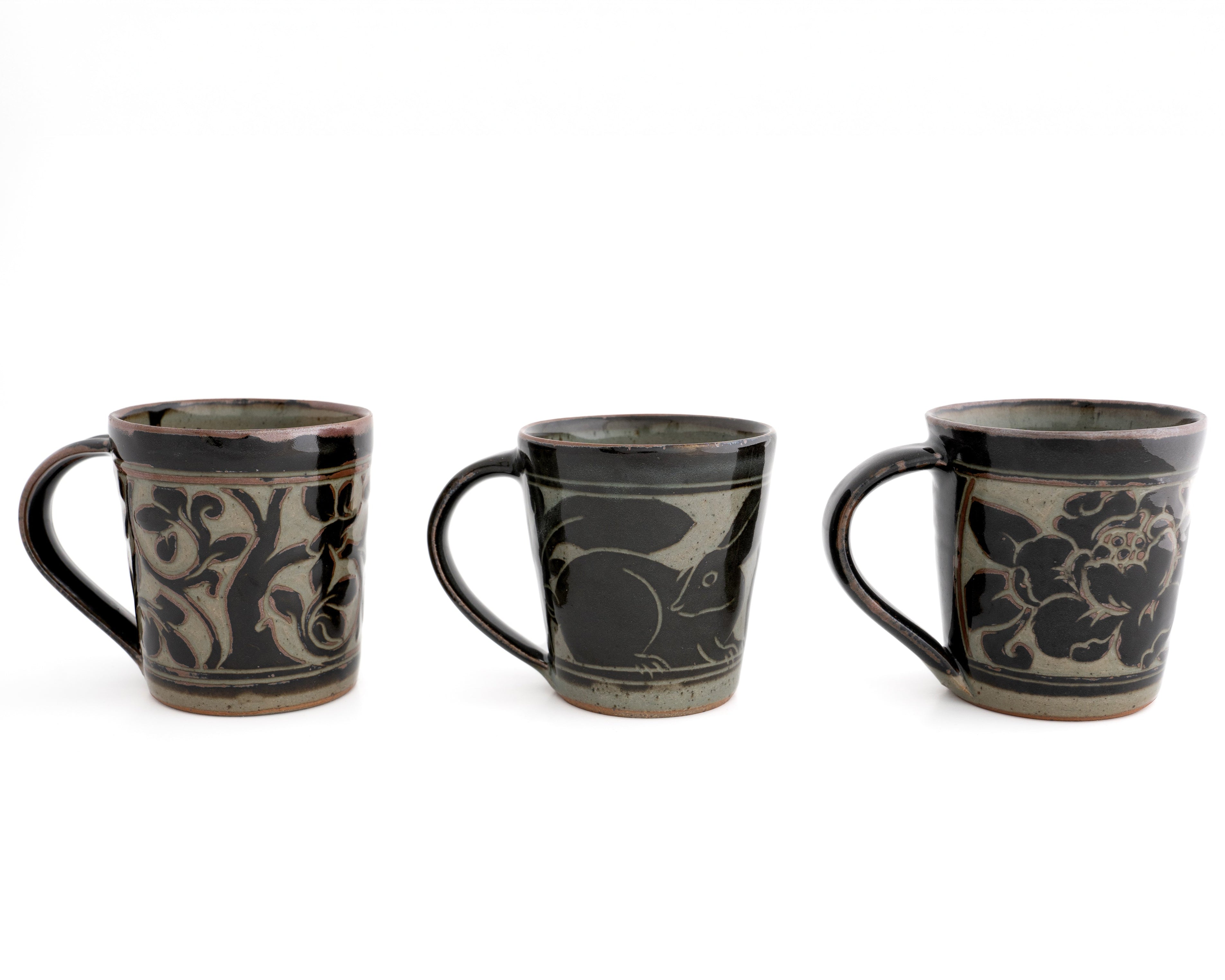 Stoneware Black Carved Ten Ounce Mug