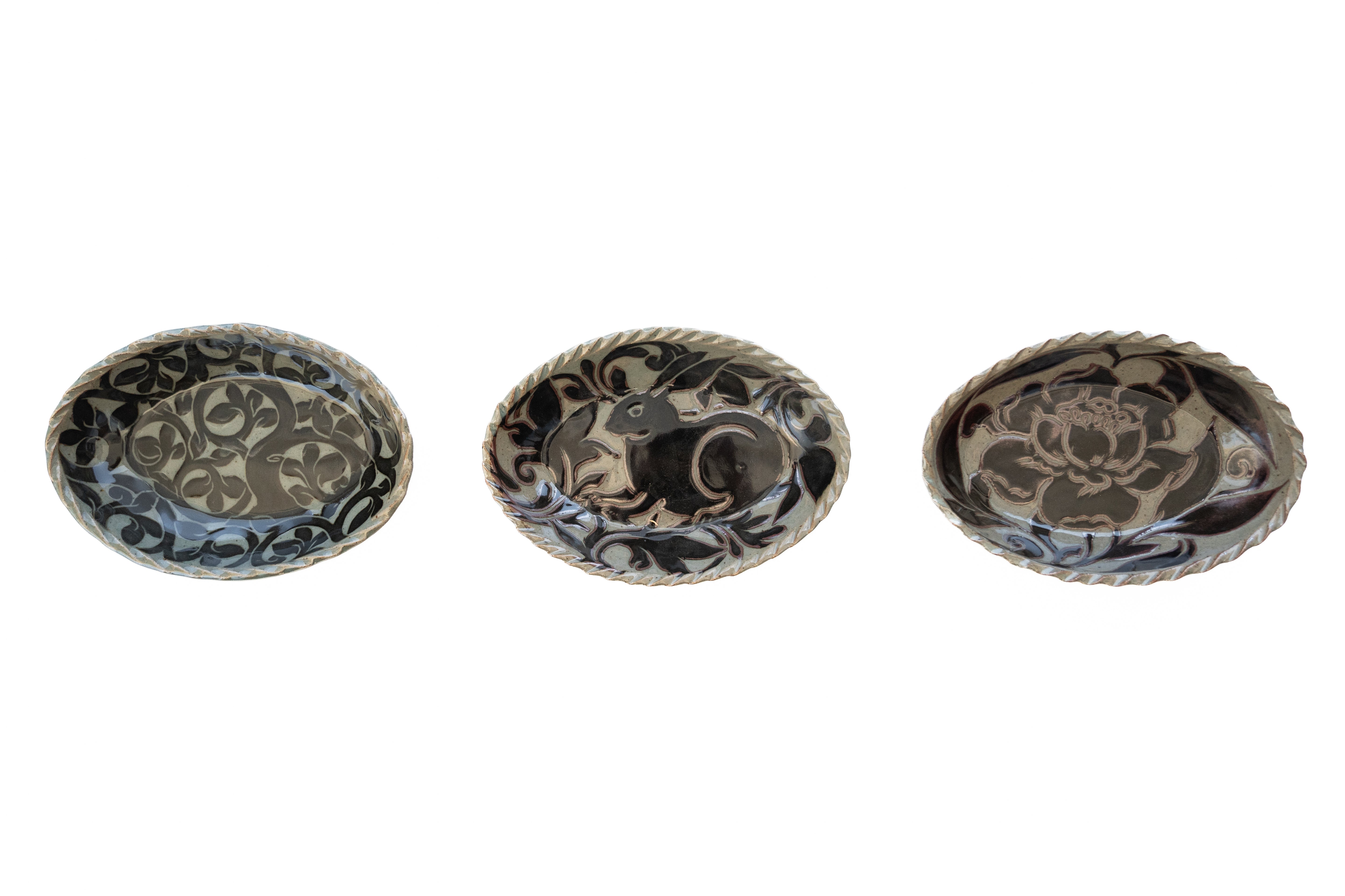 Small Black Carved Oval Platter