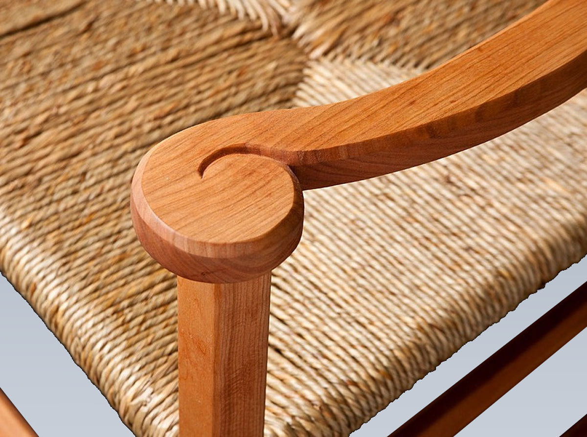 A Vermont Handmade Cottage Arm Chair with hand carved curl 