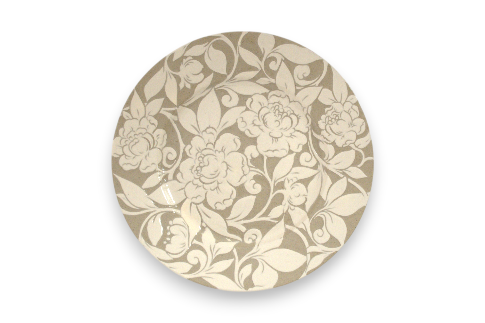 14" Large Cream Carved Peony Tabletop Platter