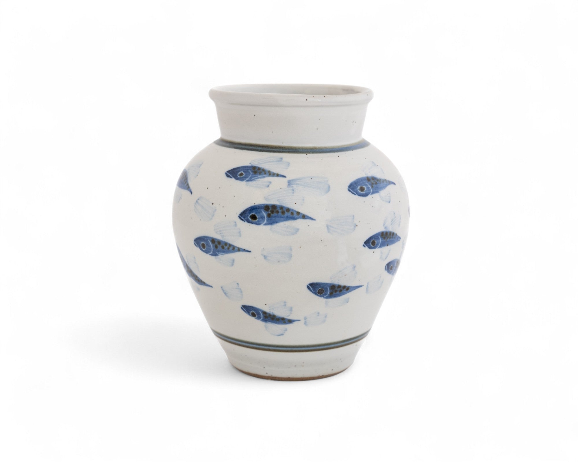 Handmade stoneware flower vase with painted fish