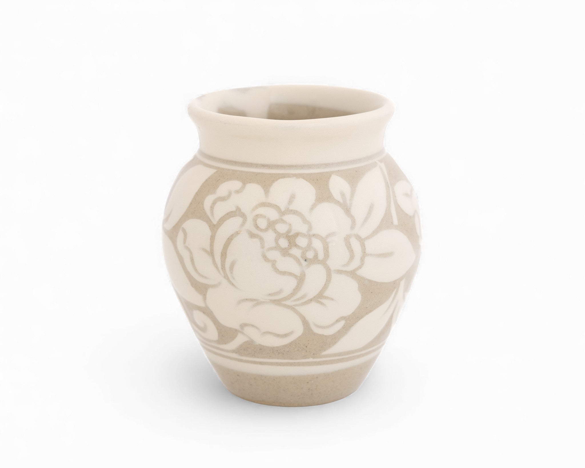 Small Cream Carved Vase