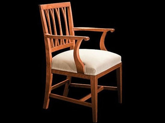 Hand-carved armchair with upholstered seat