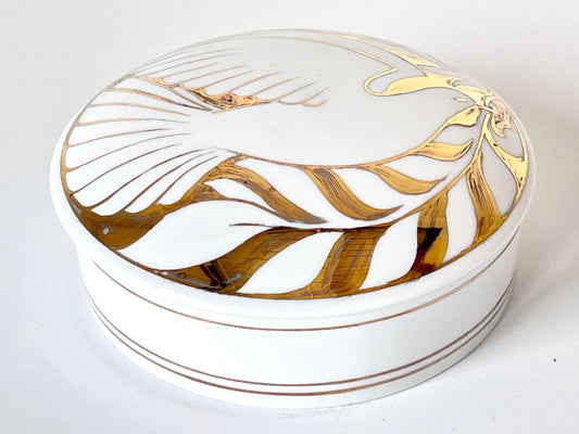 6" Gold Banded Lidded Box with 24K Gold Bird of Peace