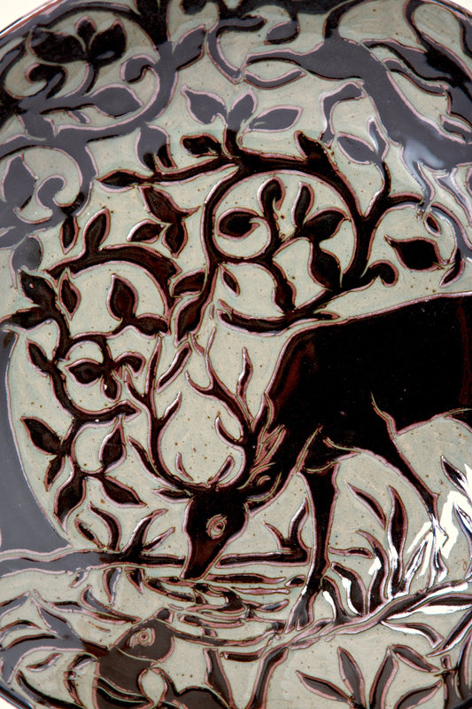 "Aesop's Stag and His Reflection" Black Carved Platter