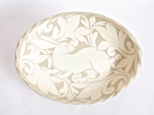 Medium Cream Carved Oval Platter