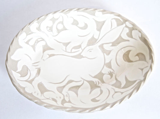 Large Cream Carved Oval Platter